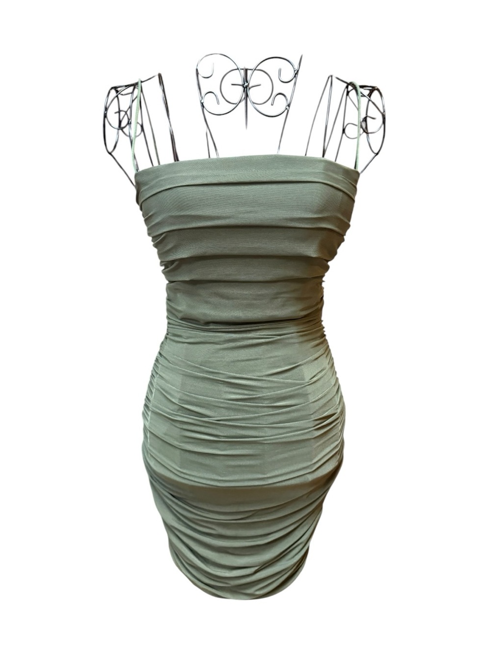 Princess Polly Spaghetti Strap Ruched Bodycon Dress - Sage Green